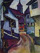 August Macke Street with church in Kandern painting